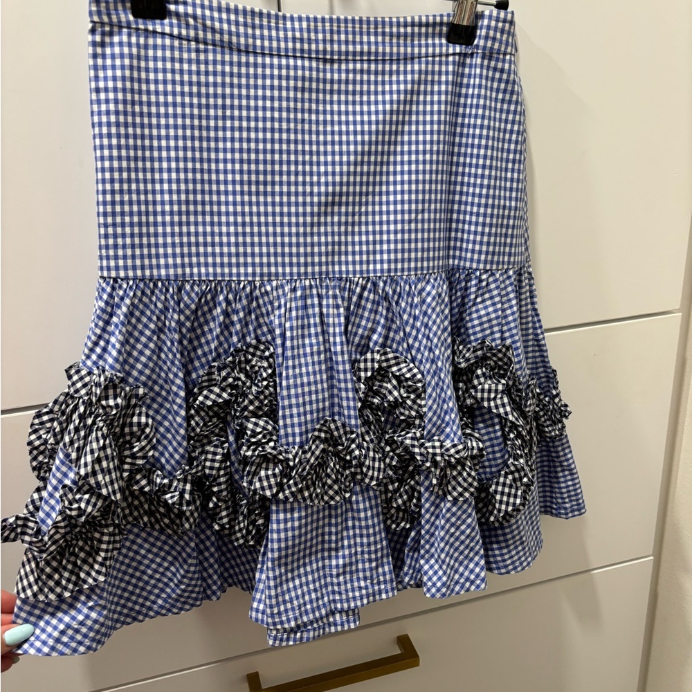 Alexis Blue and White Ruffled Mini Skirt